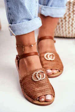 Damskie Boto Brązowe Damskie Płaskie Sandałki Lu Boo Plecione Felicia