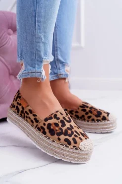 Boto Czarne Espadryle*Brązowe Wsuwane Zamszowe Espadryle Leopard Mariako