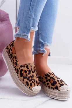 Boto Czarne Espadryle*Brązowe Wsuwane Zamszowe Espadryle Leopard Mariako