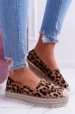 Boto Czarne Espadryle*Brązowe Wsuwane Zamszowe Espadryle Leopard Mariako