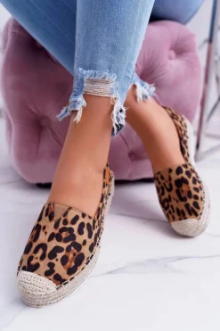 Boto Czarne Espadryle*Brązowe Wsuwane Zamszowe Espadryle Leopard Mariako