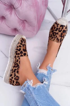 Boto Czarne Espadryle*Brązowe Wsuwane Zamszowe Espadryle Leopard Mariako