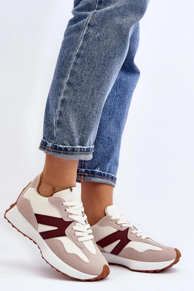 Best Boto Buty Sportowe Damskie Beżowo-Bordowe Chloette