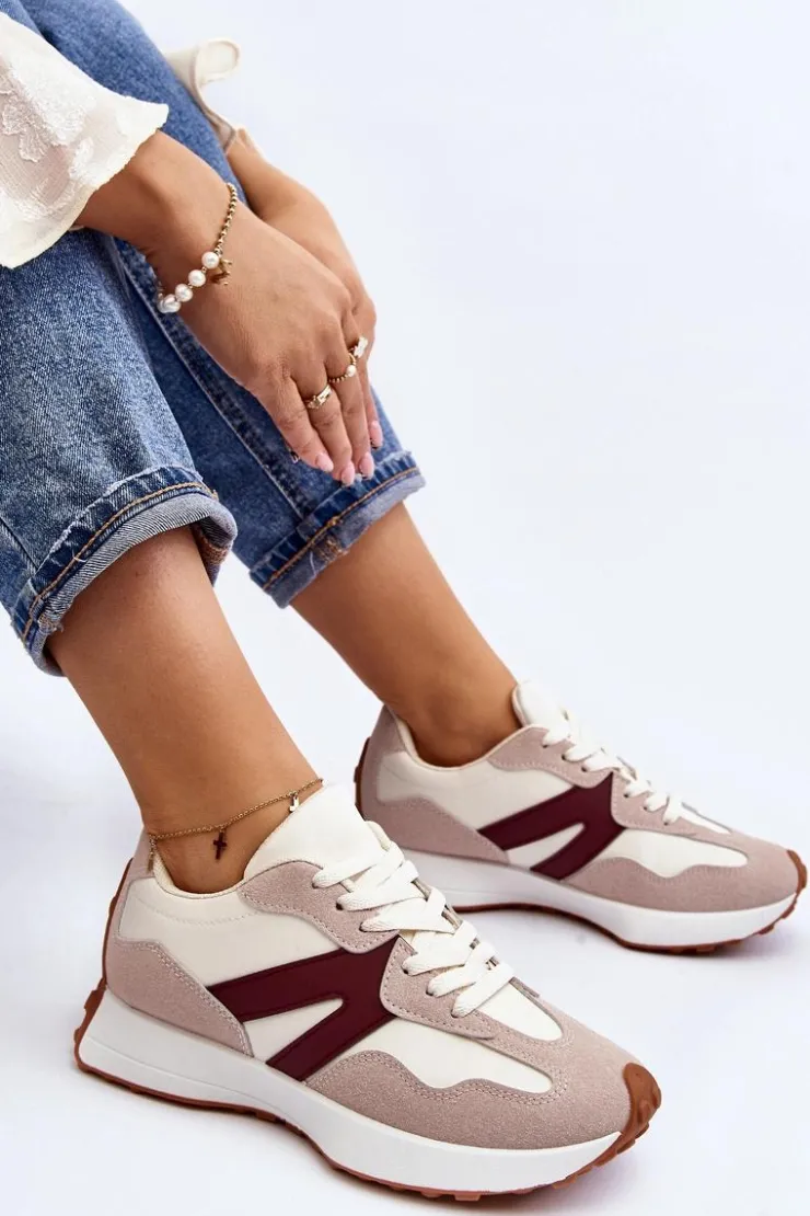 Best Boto Buty Sportowe Damskie Beżowo-Bordowe Chloette