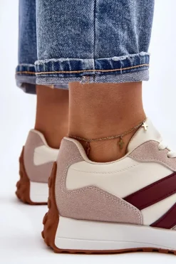 Best Boto Buty Sportowe Damskie Beżowo-Bordowe Chloette