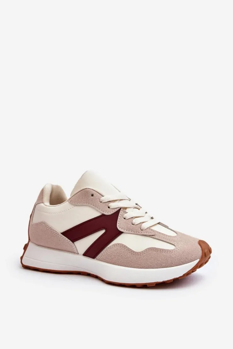 Best Boto Buty Sportowe Damskie Beżowo-Bordowe Chloette