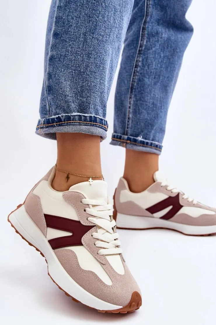 Best Boto Buty Sportowe Damskie Beżowo-Bordowe Chloette