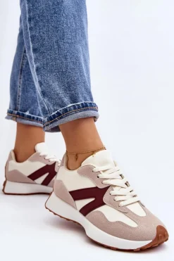 Best Boto Buty Sportowe Damskie Beżowo-Bordowe Chloette
