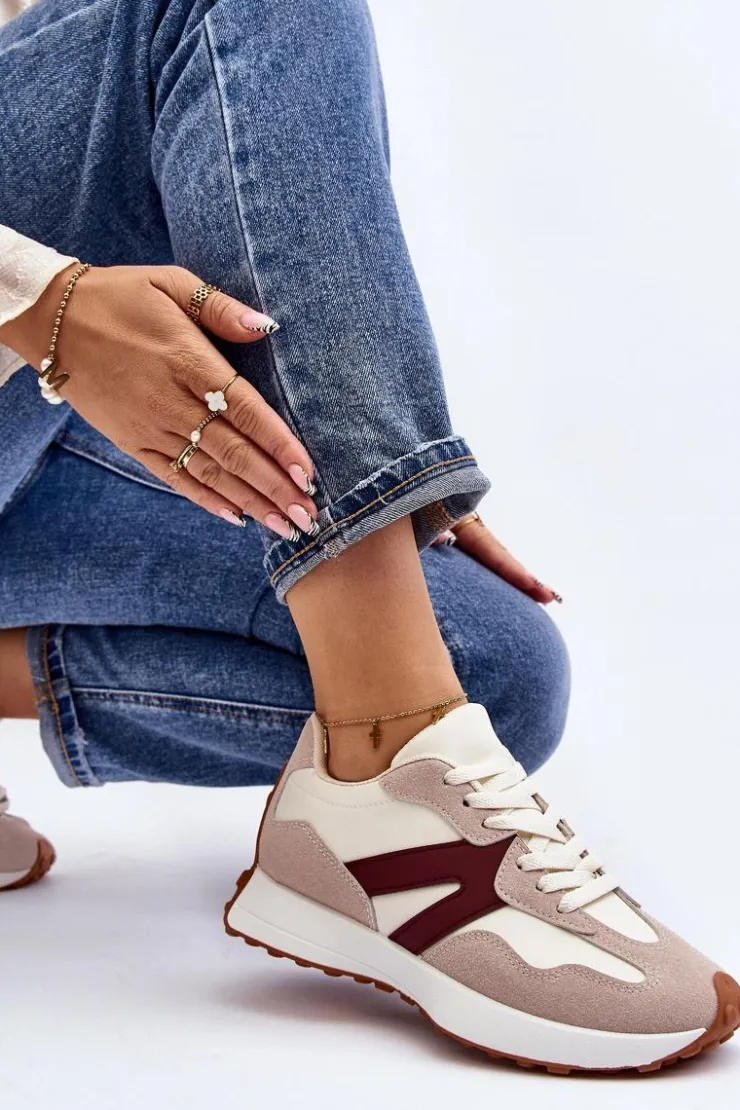 Best Boto Buty Sportowe Damskie Beżowo-Bordowe Chloette