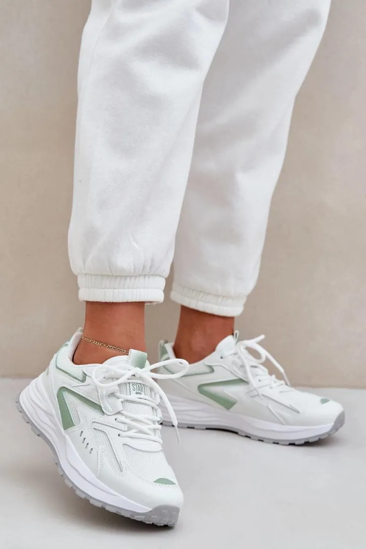 Discount Big Star Shoes Buty Sportowe Damskie Big Star NN274A095 HI-POLY SYSTEM Biało-Zielone Biały