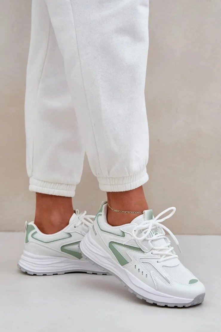 Discount Big Star Shoes Buty Sportowe Damskie Big Star NN274A095 HI-POLY SYSTEM Biało-Zielone Biały