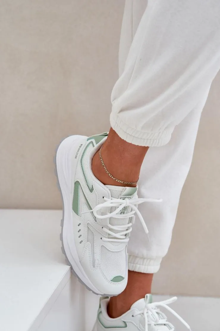 Discount Big Star Shoes Buty Sportowe Damskie Big Star NN274A095 HI-POLY SYSTEM Biało-Zielone Biały