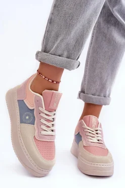 Big Star Shoes Buty Sportowe Big Star|Sneakersy Damskie*Buty Sportowe Damskie Big Star MM274233 Różowo-Beżowe