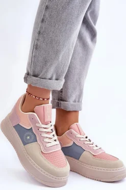 Big Star Shoes Buty Sportowe Big Star|Sneakersy Damskie*Buty Sportowe Damskie Big Star MM274233 Różowo-Beżowe