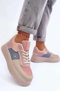 Big Star Shoes Buty Sportowe Big Star|Sneakersy Damskie*Buty Sportowe Damskie Big Star MM274233 Różowo-Beżowe