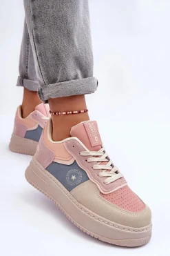 Big Star Shoes Buty Sportowe Big Star|Sneakersy Damskie*Buty Sportowe Damskie Big Star MM274233 Różowo-Beżowe