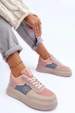 Big Star Shoes Buty Sportowe Big Star|Sneakersy Damskie*Buty Sportowe Damskie Big Star MM274233 Różowo-Beżowe