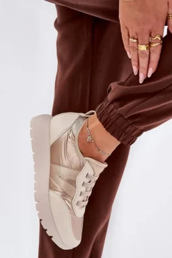 Buty damskie Vinceza Sneakersy Damskie*Buty Sportowe Damskie Na Platformie Vinceza 58510 Złote Złoty