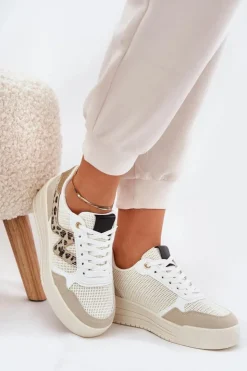 Damskie Boto Buty Sportowe Damskie Na Platformie Panterka Beżowe Lorori