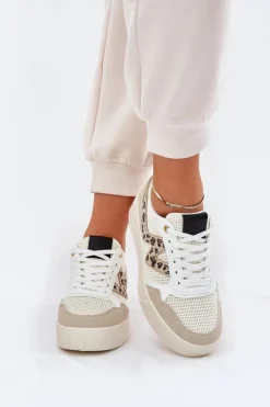 Damskie Boto Buty Sportowe Damskie Na Platformie Panterka Beżowe Lorori