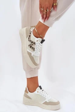 Damskie Boto Buty Sportowe Damskie Na Platformie Panterka Beżowe Lorori