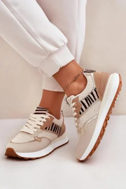 Damskie Boto Buty Sportowe Damskie Na Platformie Zebra Beżowe Davinara