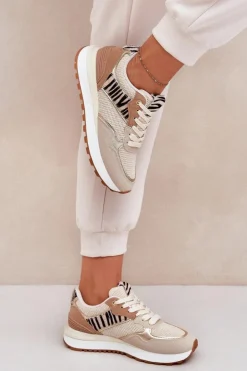 Damskie Boto Buty Sportowe Damskie Na Platformie Zebra Beżowe Davinara