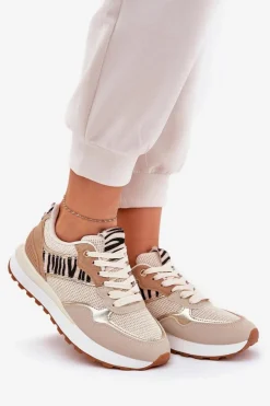 Damskie Boto Buty Sportowe Damskie Na Platformie Zebra Beżowe Davinara