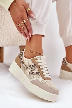Discount Boto Buty Sportowe Damskie Na Platformie Panterka Khaki Lorori Beżowy
