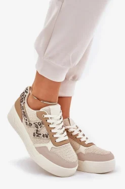 Discount Boto Buty Sportowe Damskie Na Platformie Panterka Khaki Lorori Beżowy