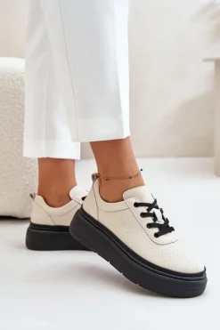 Buty damskie Vinceza Buty Sportowe Damskie Na Platformie Skóra Naturalna Beżowe 41470 Vinceza