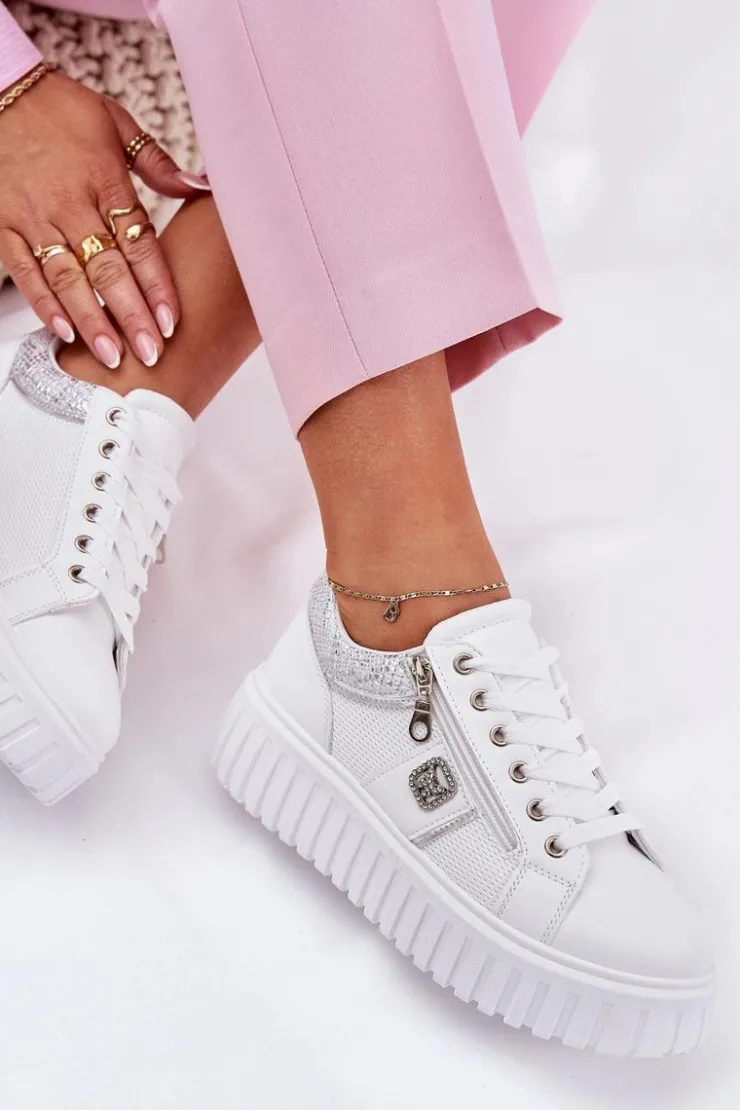 Boto Buty Sportowe Na Platformie|Sneakersy Damskie*Buty Sportowe Damskie Na Platformie Z Eko Skóry Białe Velionna