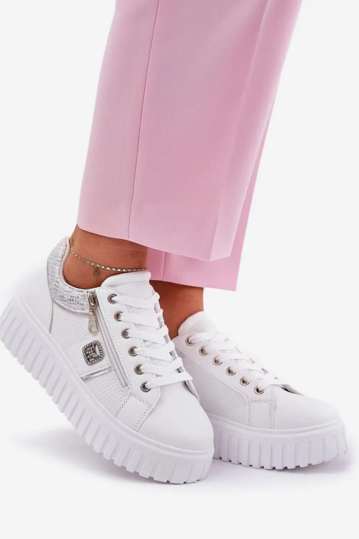 Boto Buty Sportowe Na Platformie|Sneakersy Damskie*Buty Sportowe Damskie Na Platformie Z Eko Skóry Białe Velionna