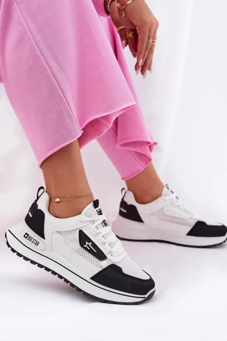 Big Star Shoes Buty Sportowe Big Star|Sneakersy Damskie*Buty Sportowe Damskie Na Platformie Big Star RR274A223 HI-POLY SYSTEM Biało-Czarne