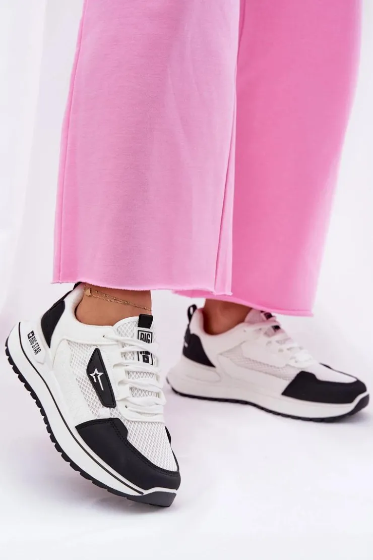 Big Star Shoes Buty Sportowe Big Star|Sneakersy Damskie*Buty Sportowe Damskie Na Platformie Big Star RR274A223 HI-POLY SYSTEM Biało-Czarne