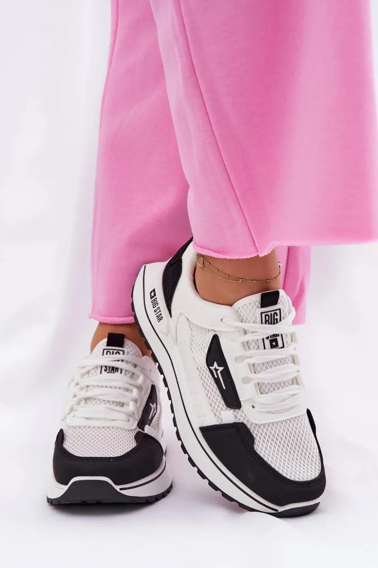 Big Star Shoes Buty Sportowe Big Star|Sneakersy Damskie*Buty Sportowe Damskie Na Platformie Big Star RR274A223 HI-POLY SYSTEM Biało-Czarne