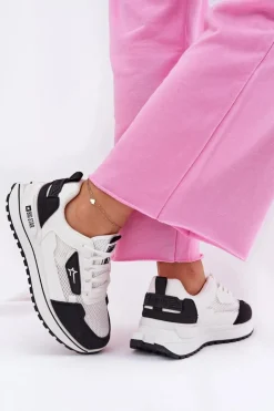 Big Star Shoes Buty Sportowe Big Star|Sneakersy Damskie*Buty Sportowe Damskie Na Platformie Big Star RR274A223 HI-POLY SYSTEM Biało-Czarne