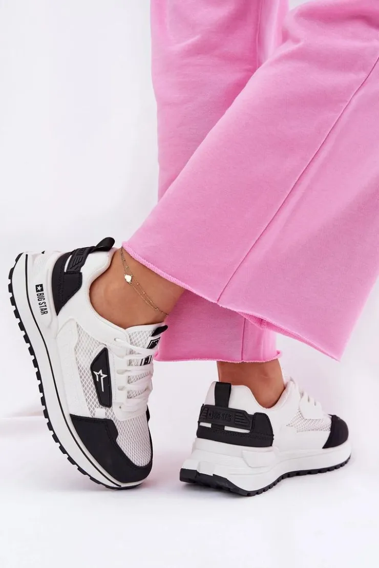 Big Star Shoes Buty Sportowe Big Star|Sneakersy Damskie*Buty Sportowe Damskie Na Platformie Big Star RR274A223 HI-POLY SYSTEM Biało-Czarne