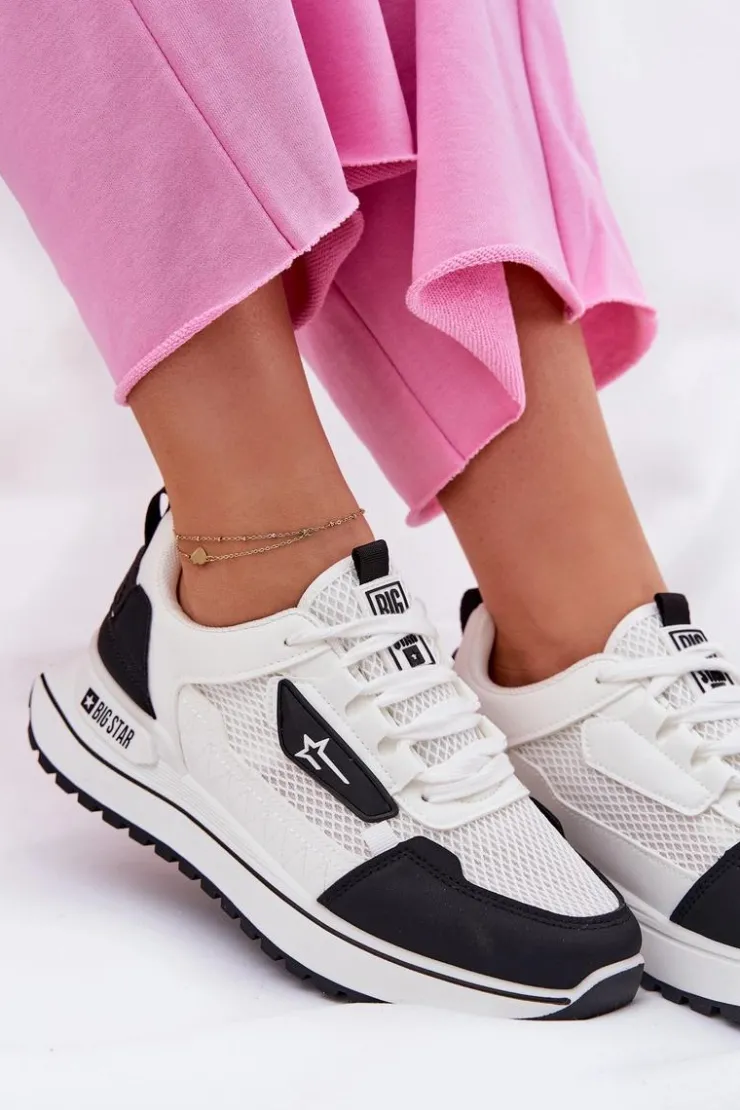 Big Star Shoes Buty Sportowe Big Star|Sneakersy Damskie*Buty Sportowe Damskie Na Platformie Big Star RR274A223 HI-POLY SYSTEM Biało-Czarne