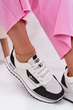 Big Star Shoes Buty Sportowe Big Star|Sneakersy Damskie*Buty Sportowe Damskie Na Platformie Big Star RR274A223 HI-POLY SYSTEM Biało-Czarne