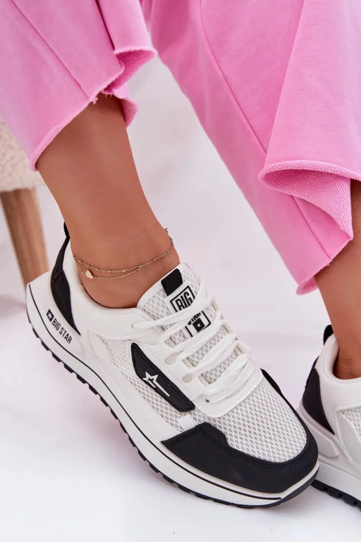 Big Star Shoes Buty Sportowe Big Star|Sneakersy Damskie*Buty Sportowe Damskie Na Platformie Big Star RR274A223 HI-POLY SYSTEM Biało-Czarne