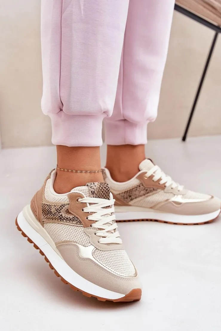 Boto Buty Sportowe Na Platformie|Sneakersy Damskie*Buty Sportowe Damskie Na Platformie Zwierzęcy Wzór Beżowe Davinara Beżowy