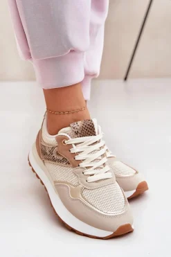 Boto Buty Sportowe Na Platformie|Sneakersy Damskie*Buty Sportowe Damskie Na Platformie Zwierzęcy Wzór Beżowe Davinara Beżowy
