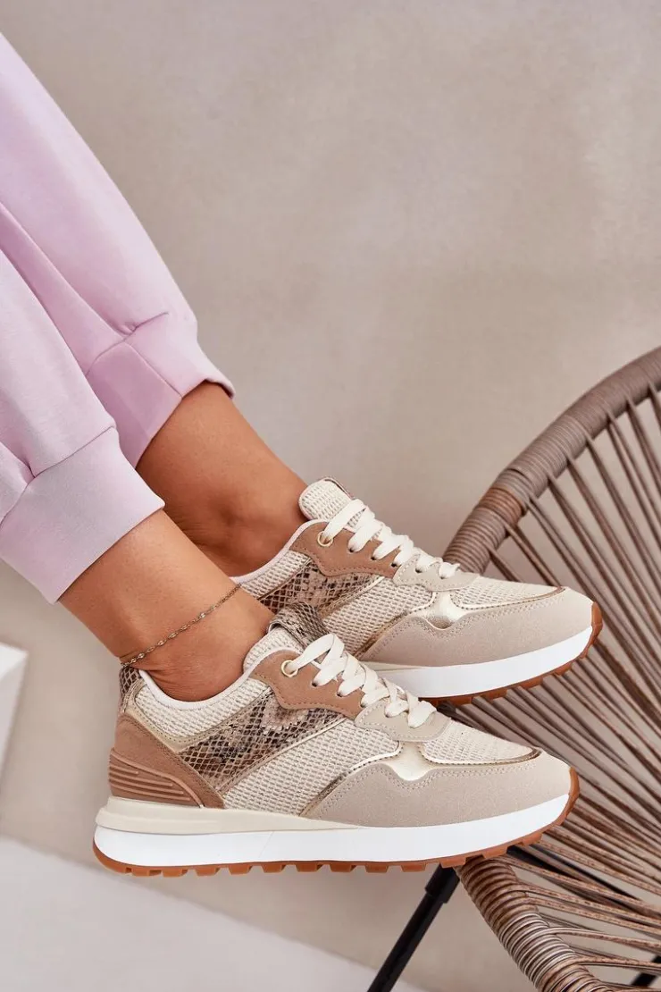 Boto Buty Sportowe Na Platformie|Sneakersy Damskie*Buty Sportowe Damskie Na Platformie Zwierzęcy Wzór Beżowe Davinara Beżowy