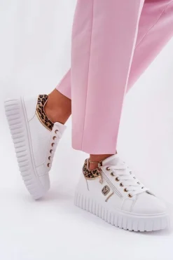 Boto Buty Sportowe Na Platformie|Sneakersy Damskie*Buty Sportowe Damskie Na Platformie Z Eko Skóry Panterka Białe Velionna Biały
