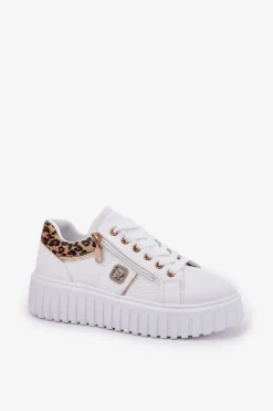 Boto Buty Sportowe Na Platformie|Sneakersy Damskie*Buty Sportowe Damskie Na Platformie Z Eko Skóry Panterka Białe Velionna Biały