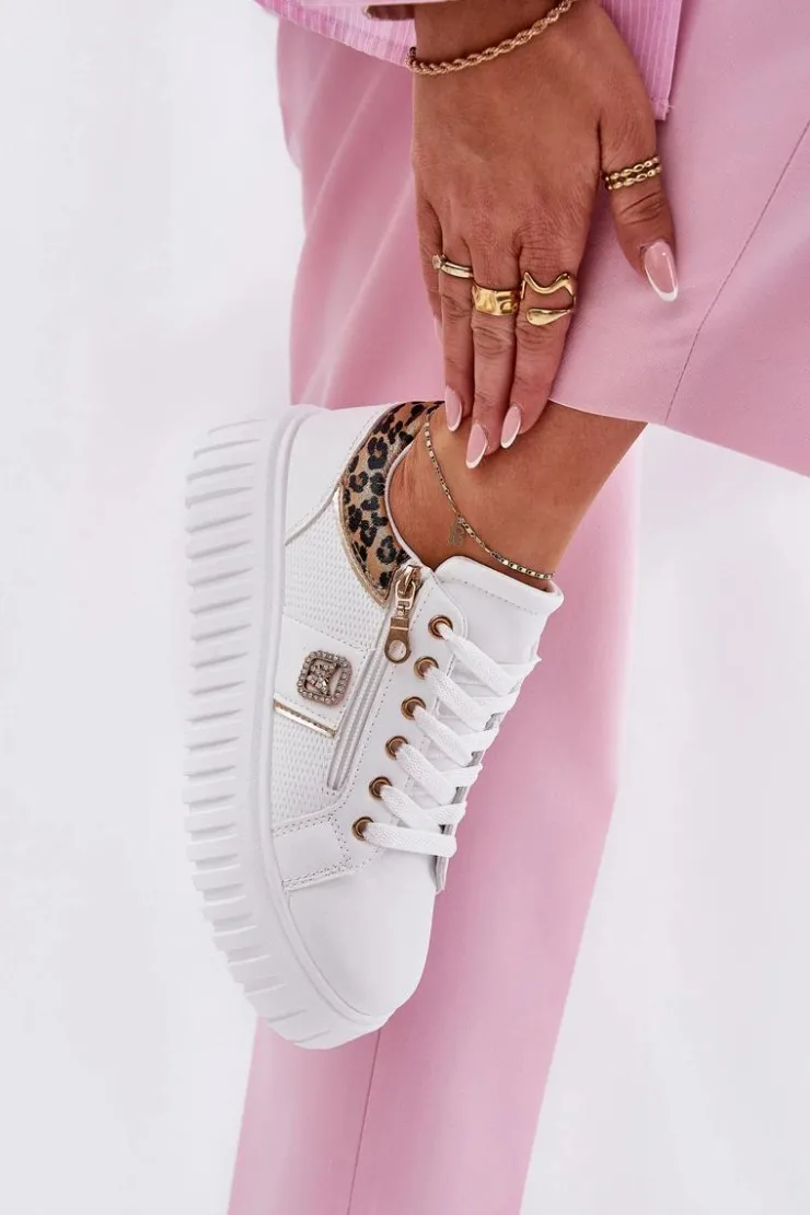 Boto Buty Sportowe Na Platformie|Sneakersy Damskie*Buty Sportowe Damskie Na Platformie Z Eko Skóry Panterka Białe Velionna Biały