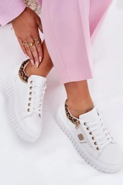 Boto Buty Sportowe Na Platformie|Sneakersy Damskie*Buty Sportowe Damskie Na Platformie Z Eko Skóry Panterka Białe Velionna Biały