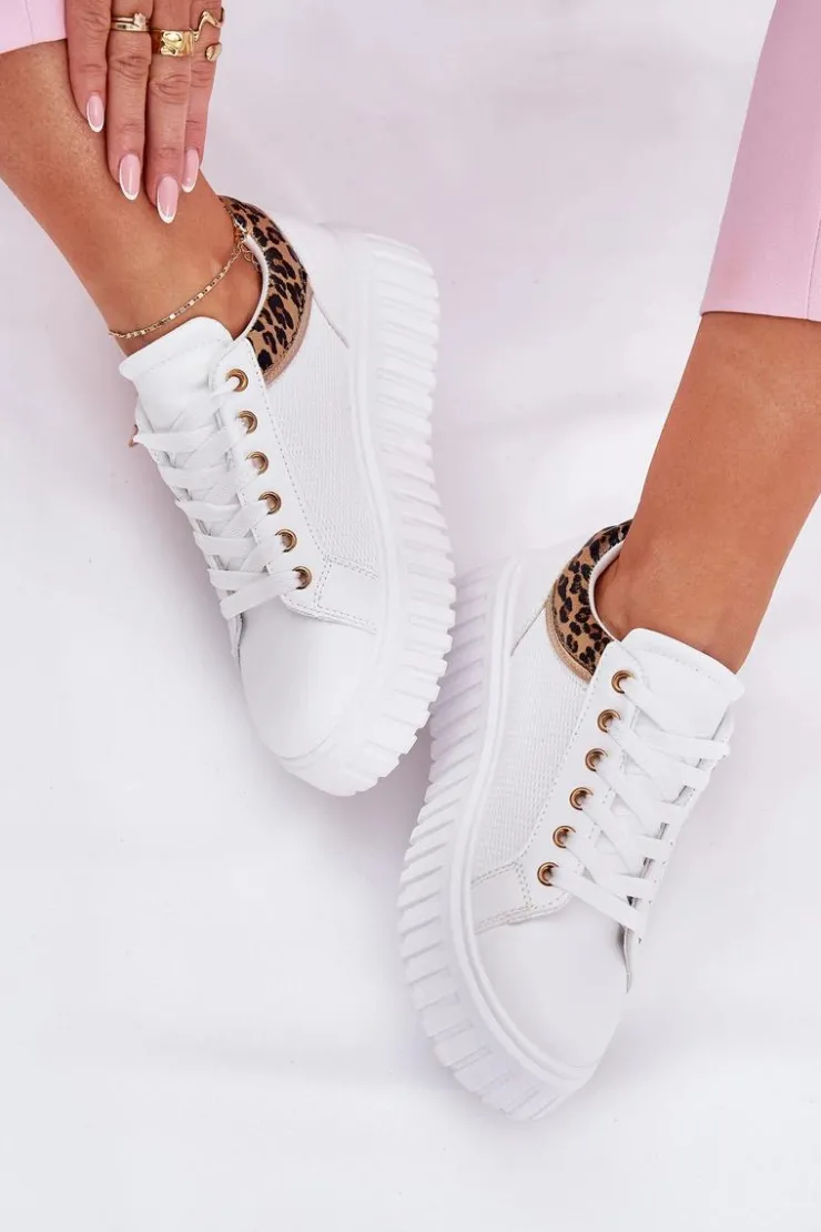 Boto Buty Sportowe Na Platformie|Sneakersy Damskie*Buty Sportowe Damskie Na Platformie Z Eko Skóry Panterka Białe Velionna Biały