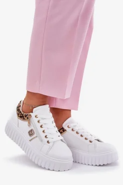Boto Buty Sportowe Na Platformie|Sneakersy Damskie*Buty Sportowe Damskie Na Platformie Z Eko Skóry Panterka Białe Velionna Biały